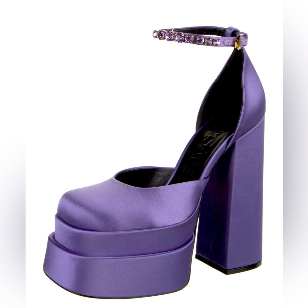 Versace aevitas satin silk Medusa logo crystal platform D’Orsay pumps heels NEW - Picture 3 of 13